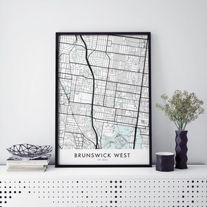 Brunswick West, Melbourne Art, Stadsplattegrond Print Wall Art | A4 A3 A2 A1