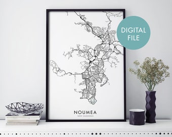 Noumea, Nuova Caledonia Mappa della città Stampa Wall Art / Stampa a casa / Download digitale File