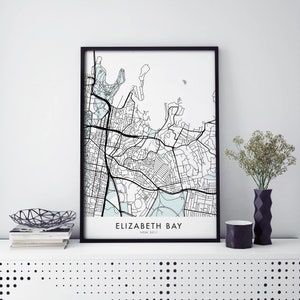 Elizabeth Bay, Sydney, Australien Kunst, Stadtplan Druck Wandkunst | A4 A3 A2 A1