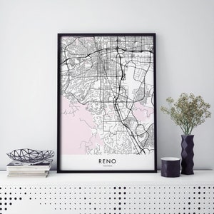 Reno, Nevada Art, Stadtplan Druck Wandkunst | A4 A3 A2 A1
