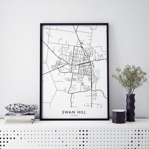 Swan Hill, Victoria, Australien Kunst, Stadtplan Druck Wandkunst | A4 A3 A2 A1