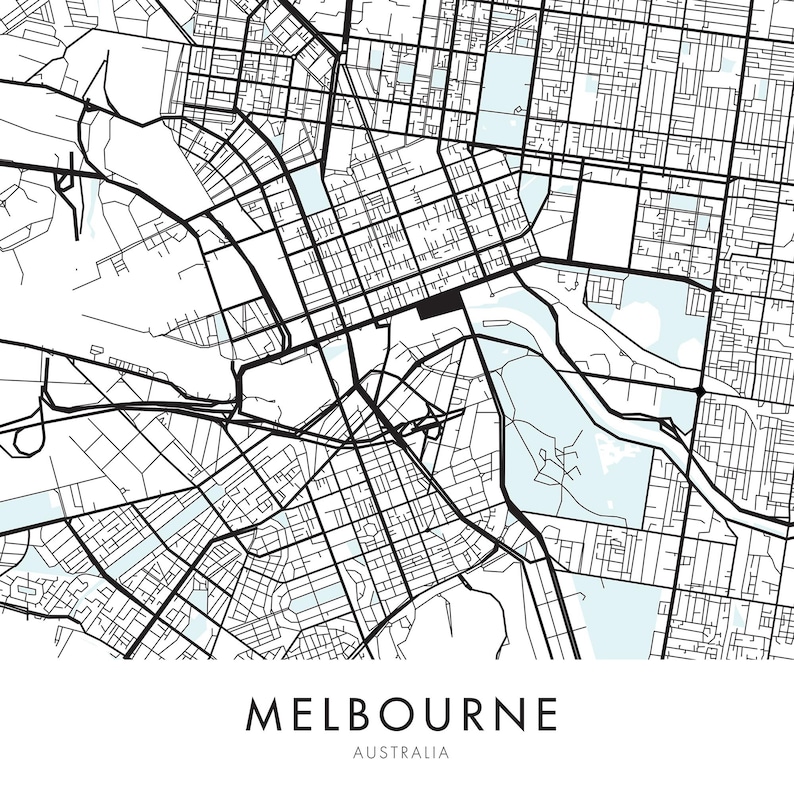 Melbourne City Map Print Wall Art Print at Home Digital Etsy
