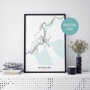 Whistler, Colombia Británica, Canadá Mapa de la ciudad Imprimir Arte de pared / Imprimir en casa / Descargar archivo digital