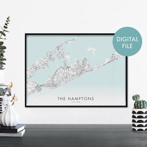 The Hamptons, Mapa de la ciudad de Nueva York Imprimir arte de pared / Imprimir en casa / Archivo de descarga digital