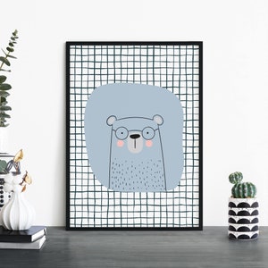 Bear Poster Print Arte de pared / Niños Niños Niños Niñas Guardería Dormitorio / A4 A3 A2 A1