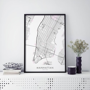 Manhattan, New York Art, City Map Print Wall Art | A4 A3 A2 A1