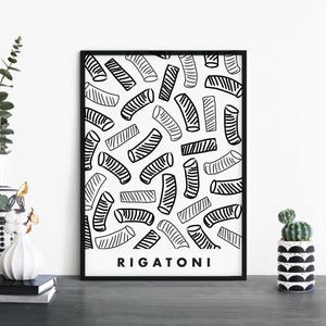 Impresión ilustrativa de arte mural de pasta / Rigatoni / 4x6 5x7 A4 A3 A2 A1