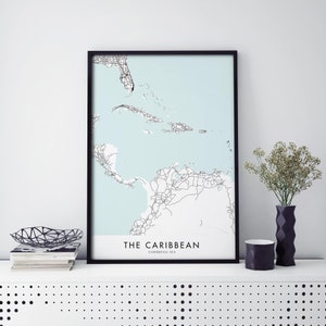 Caribbean Art, City Map Print Wall Art | A4 A3 A2 A1