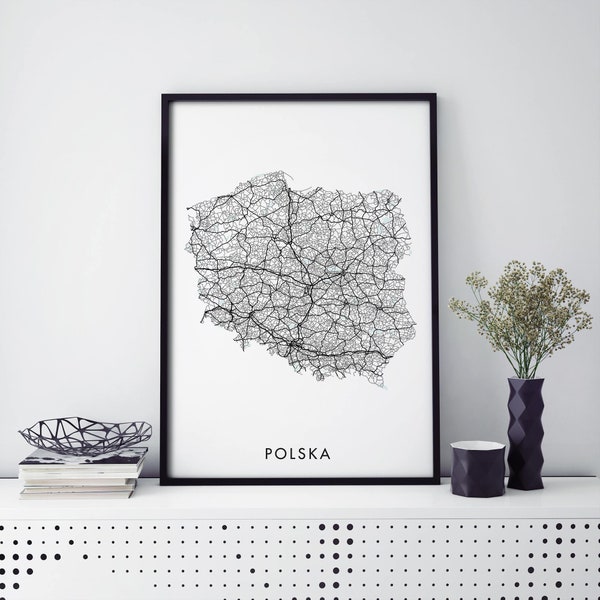 Polska, Polonia Arte, Mapa de carreteras del país Imprimir Arte mural / A4 A3 A2 A1