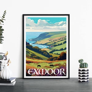 Exmoor, Inglaterra, Arte de pared ilustrativo de viaje, 4 x 6 5 x 7 A4 A3 A2 A1