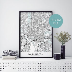 Washington DC Stadskaart Print Wall Art | Afdrukken Thuis | Digitaal downloadbestand