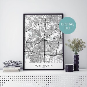 Fort Worth, Texas, United States City Map Print Wall Art | Print At Home | Digital Download File