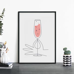 Impresión ilustrativa de champán para pared / 4x6 5x7 A4 A3 A2 A1