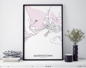 Queenstown, New Zealand Art, City Map Print Wall Art | A4 A3 A2 A1