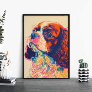 Cavalier King Charles Spaniel / Perro colorido Impresión ilustrativa Arte de pared / A4 A3 A2 A1