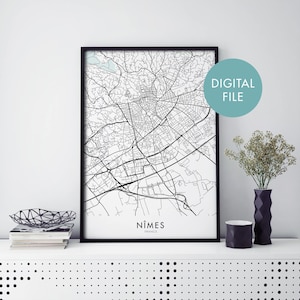Nîmes, Frankreich Stadtplan Druck Wandkunst | Druck zu Hause | Digital Download Datei