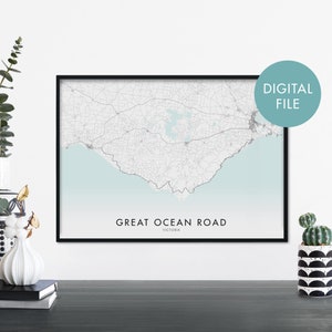 Great Ocean Road, Victoria, Australië Stadsplattegrond Print Wall Art | Afdrukken Thuis | Digitaal downloadbestand