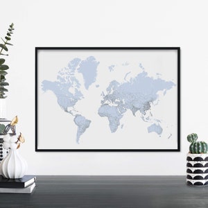 Blue World Map Print Arte mural / A4 A3 A2 A1 A0