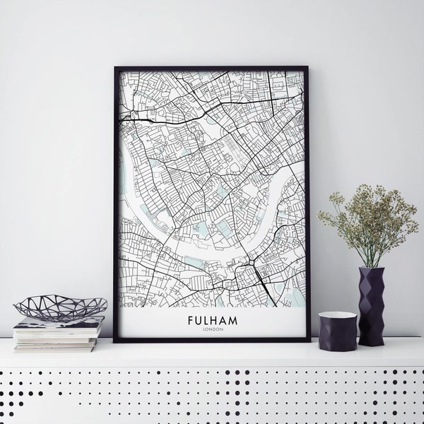 Fulham, Londres, Inglaterra Arte del Reino Unido, City Map Print Wall Art / A4 A3 A2 A1