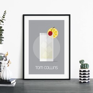 Arte de pared de impresión ilustrativa de cóctel Tom Collins / 4x6 5x7 A4 A3 A2 A1