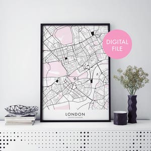 ロンドン、イングランド、イギリスのアート、都市地図プリント ウォールアート | 自宅でプリント | デジタル ダウンロード ファイル
