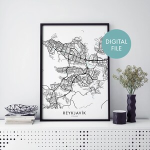 Reikiavik, Islandia Arte, Mapa de la ciudad Imprimir Arte mural / Imprimir en casa / Descargar archivo digital
