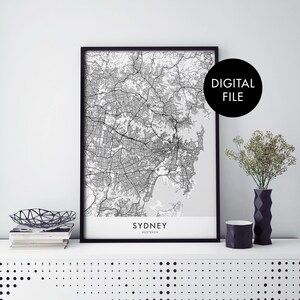 Sydney City Map Print Wall Art | Print At Home | Digital Download File