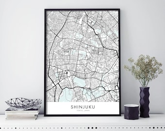 Shinjuku, Tokyo, Giappone Arte, Mappa della città Stampa Wall Art / A4 A3 A2 A1