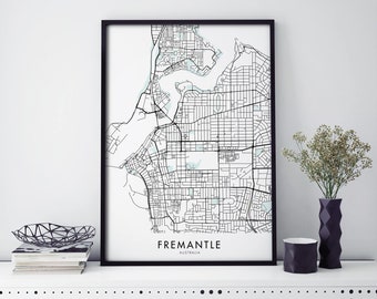 Fremantle, Western Australia Art, City Map Print Wall Art | A4 A3 A2 A1