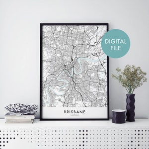 Brisbane, Queensland, Australia Mapa de la ciudad Print Wall Art / Print At Home / Digital Download File