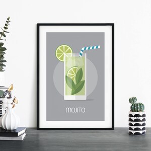 Mojito cóctel ilustrativo impresión pared arte / 4 x 6 5 x 7 A4 A3 A2 A1