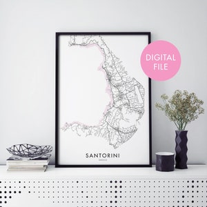 Santorini, Griechenland Stadtplan Druck Wandkunst | Druck zu Hause | Digital Download Datei