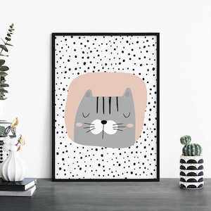 Cat Poster Print Arte de pared / Niños Niños Niños Niñas Guardería Dormitorio / A4 A3 A2 A1
