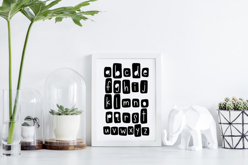 Alphabet Black & White Text Poster Print Wall Art Childrens Kids Boys Girls Nursery Bedroom A4 A3 A2 A1 image 3