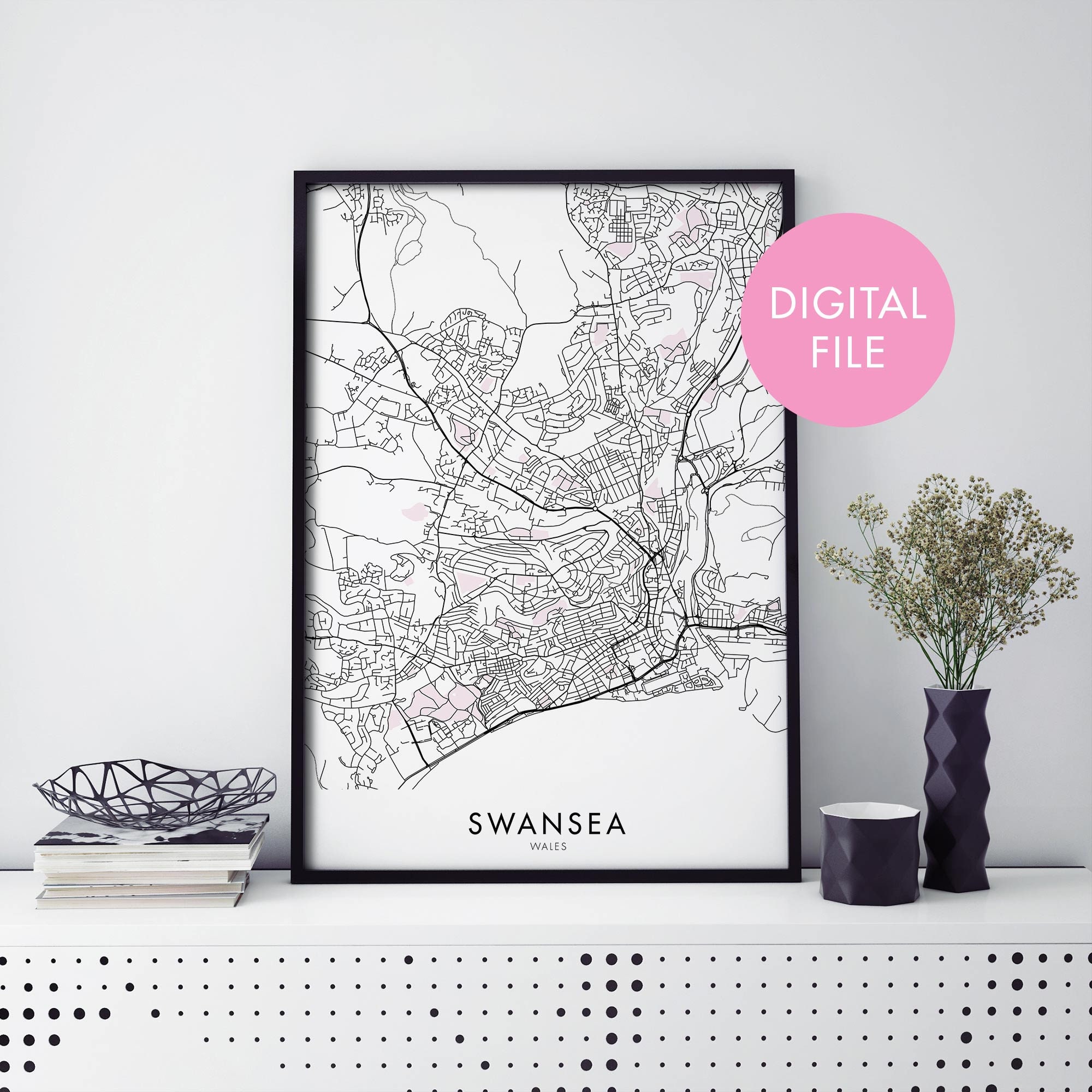 Swansea, Wales City Map Print Wall Art Poster | Print At Home | Digital Download File