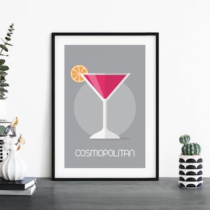 Arte de pared de impresión ilustrativa de cóctel cosmopolita / 4x6 5x7 A4 A3 A2 A1