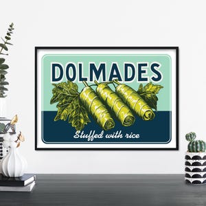 Impresión ilustrativa de arte de pared de Dolmades retro / 4x6 5x7 A4 A3 A2 A1