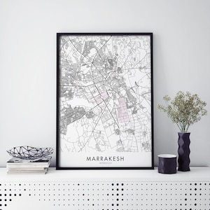 Marrakech, Maroc Art, Carte de la ville Imprimer Art mural | A4 A3 A2 A1
