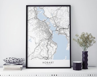 Hobart, Tasmania, Australia Art, City Map Print Wall Art | A4 A3 A2 A1