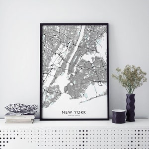 Arte da cidade de Nova Iorque, impressão de mapa da cidade arte de parede | A4 A3 A2 A1