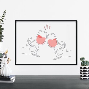 Impresión ilustrativa de pared 'Cheers' de vino / 4x6 5x7 A4 A3 A2 A1