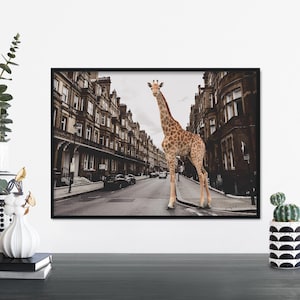Giraffe in the City Print Wall Art | A4 A3 A2 A1