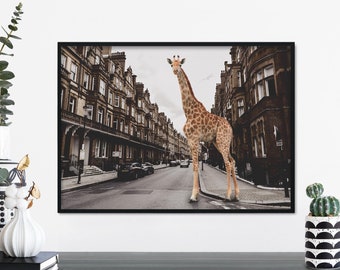 Giraffe in the City Print Wall Art | A4 A3 A2 A1