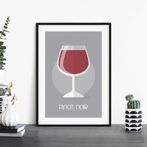 Pinot Noir vino ilustrativo impresión pared arte / 4x6 5x7 A4 A3 A2 A1