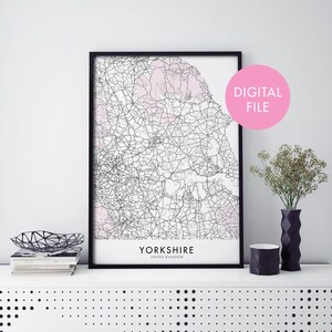 Yorkshire, Inglaterra Mapa de la ciudad del Reino Unido Print Wall Art / Print At Home / Digital Download File