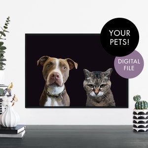 DIGITAL DOWNLOAD Custom Illustrated Two Pet Portrait Print Wall Art - Downloadable JPEG File