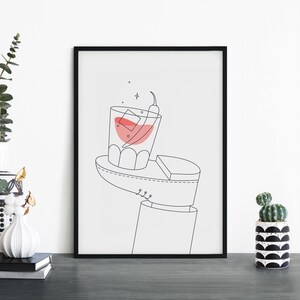Impresión ilustrativa de arte de pared con cóctel Margarita picante en un zapato / 4x6 5x7 A4 A3 A2 A1