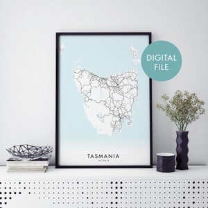 Tasmania, Australia, TAS, State Road Map Print Wall Art | Print At Home | Digital Download File