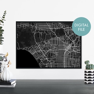 ロサンゼルス、カリフォルニア州の都市地図プリント ウォールアート | 自宅で印刷 | デジタルダウンロードファイル