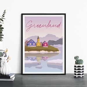 Groenlandia / Arte ilustrativo de la pared de la impresión de viajes / 4x6 5x7 A4 A3 A2 A1
